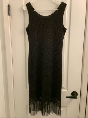 Reitmans Black Lace Fringe Midi Dress